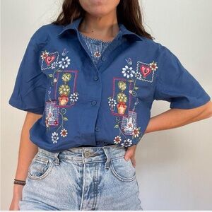 Vintage Blue Floral Patchwork Button Down Shirt
